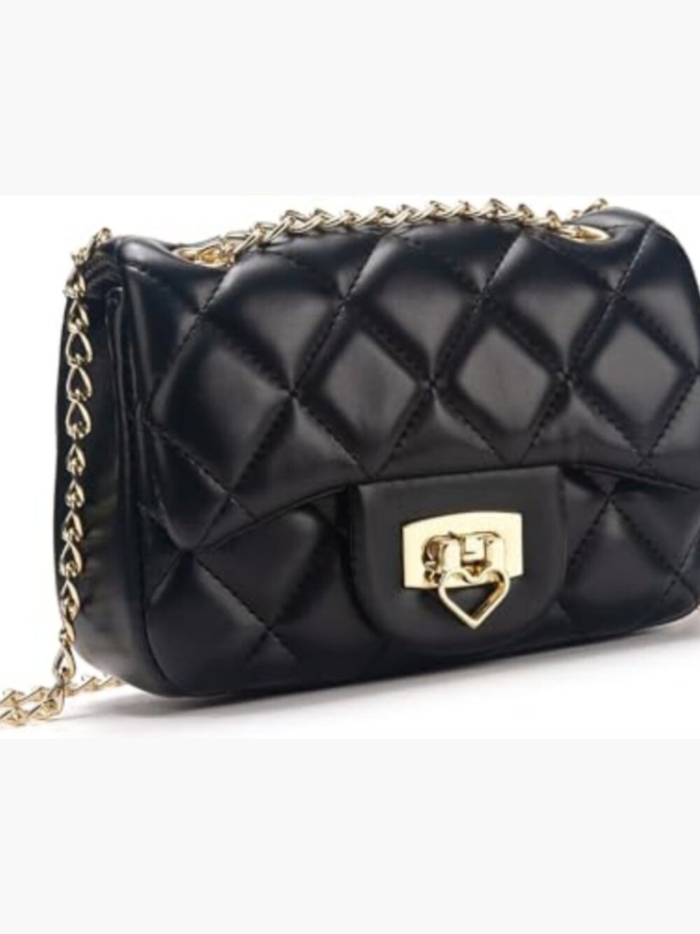 Girls Small Crossbody Purse PU Leather Heart Lock Chain Strap